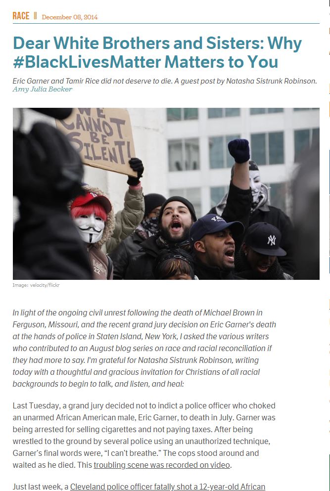 ARTICLE:  Dear White Brothers and Sisters: Why #BlackLivesMatter Matters to You